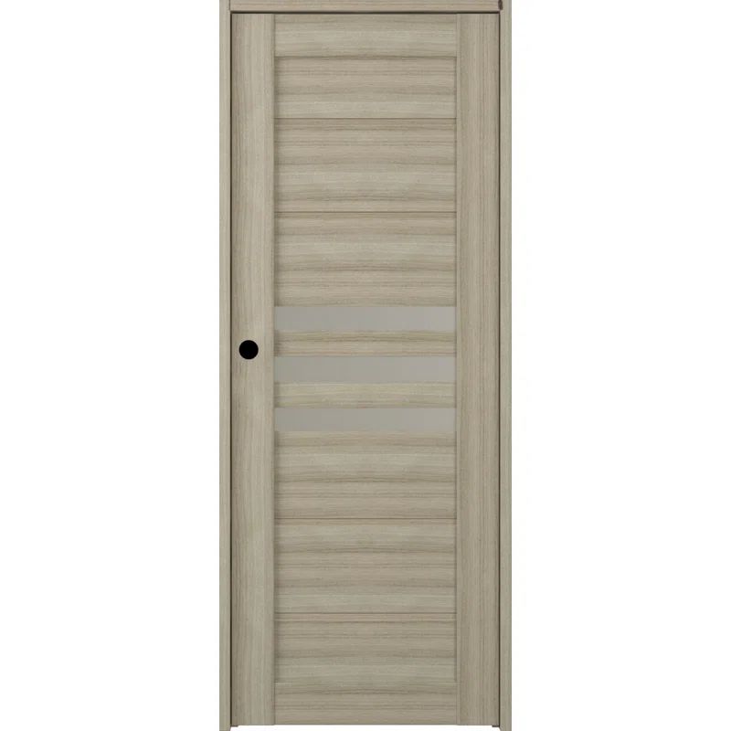 Gray Oak Paneled Manufactured Wood and Frosted Glass Interior Door