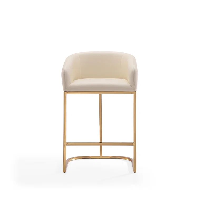 Cream Faux Leather Bucket Counter Stool with Gold Frame