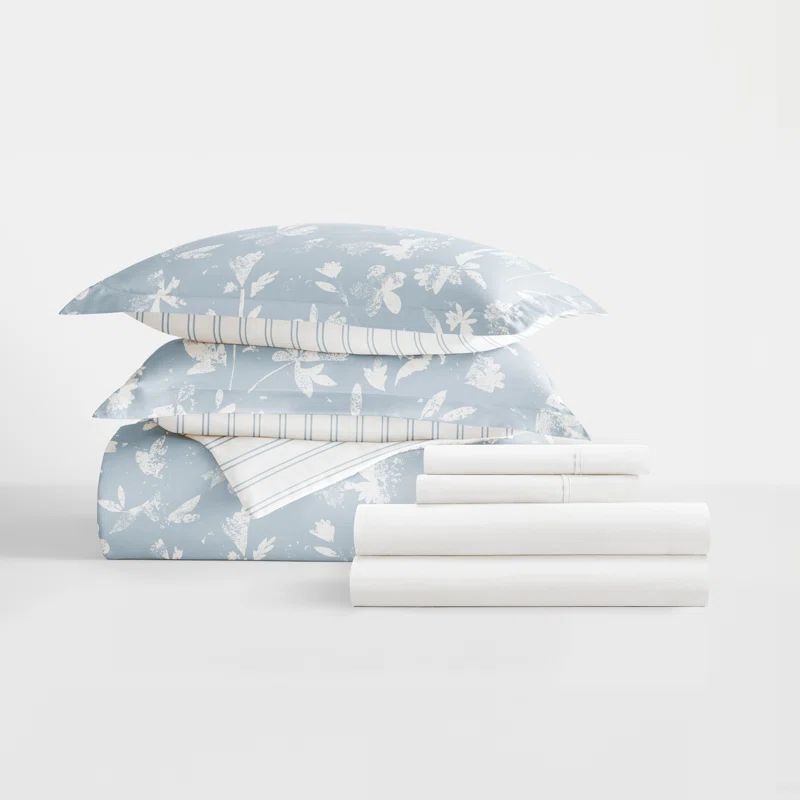 Twin XL Blue Floral Soft Plush Duvet Set with Down Alternative