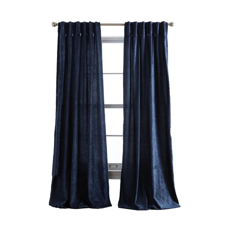 Black Polyester Room-Darkening Pleated 84" Window Curtains
