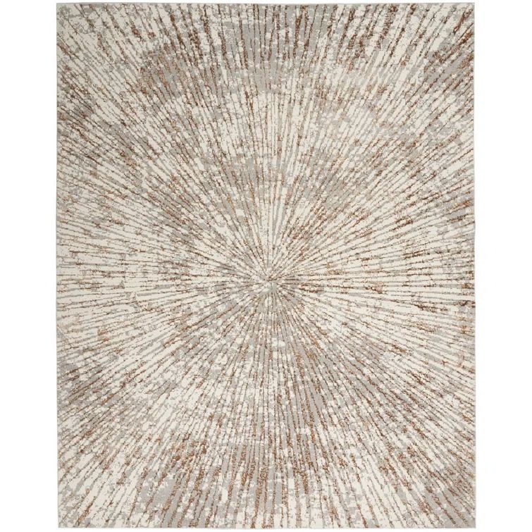 Gray and Beige Abstract Synthetic Rectangular 9' x 12' Rug