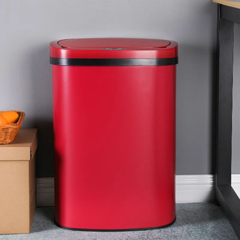 Red 13 Gallon Touchless Stainless Steel Kitchen Trash Can