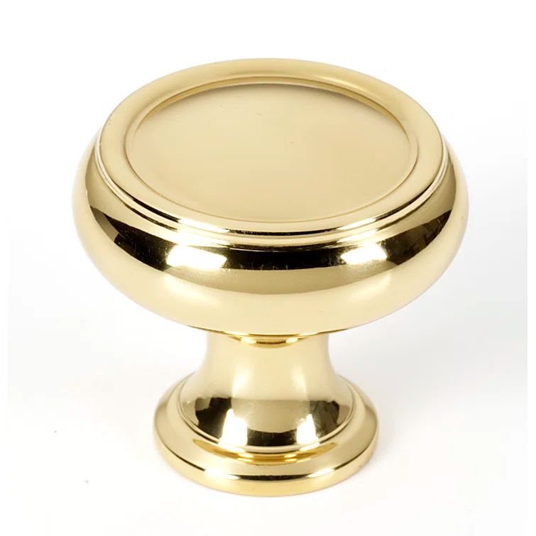 Polished Brass Round Cabinet Knob with Mounting Hardware