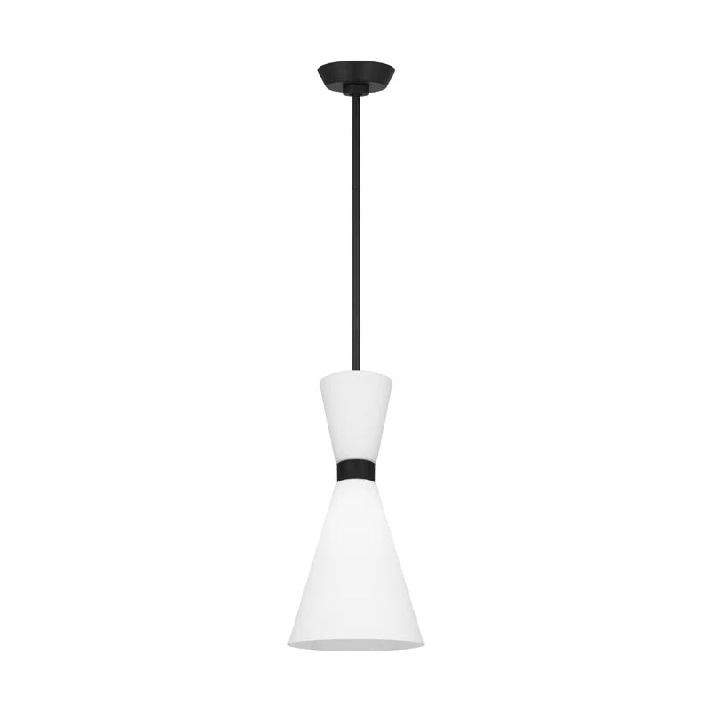 Midnight Black Glass Mini Pendant Light with Etched White Shade