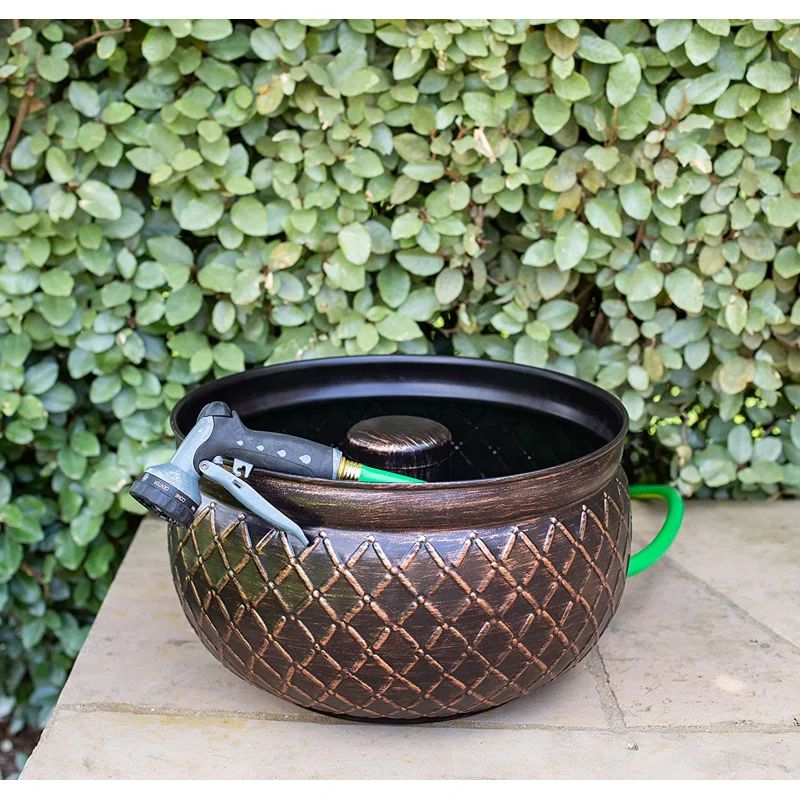 Copper Embossed Steel Decorative Water Hose Pot with Drainage Hole