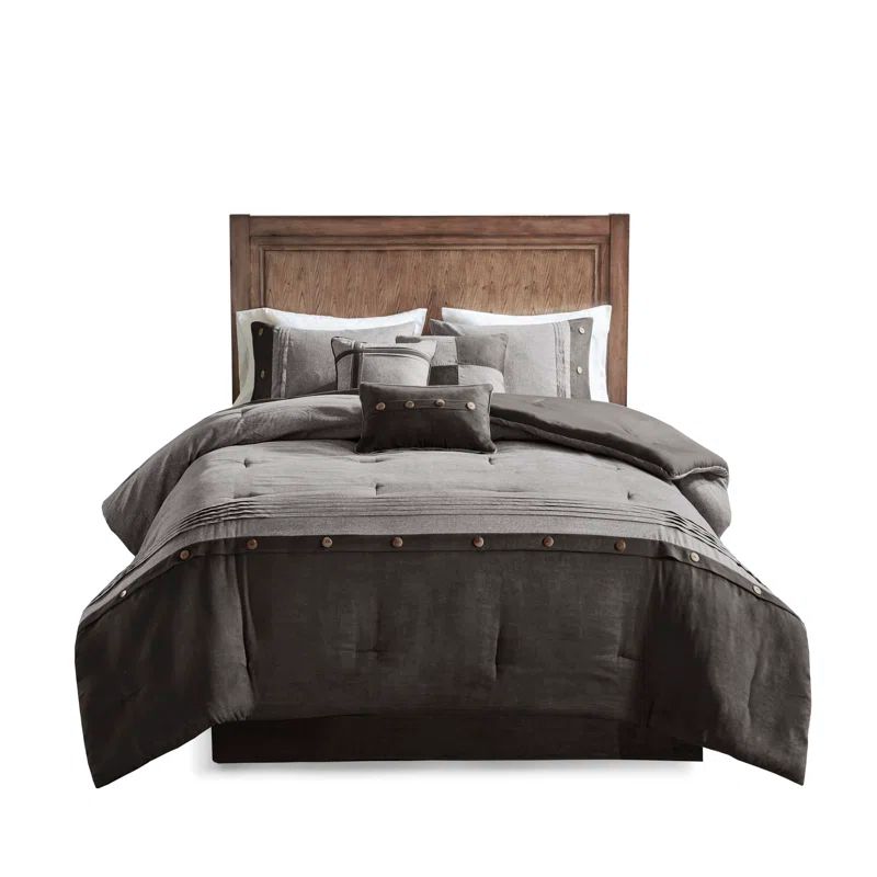 Gray Faux Suede Queen 7-Piece Comforter Set