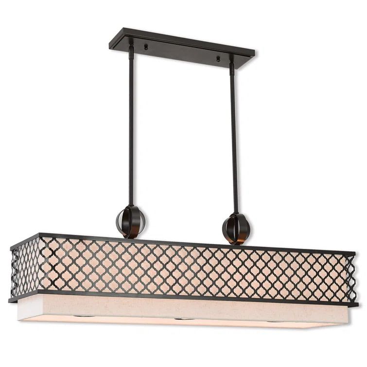Arabesque English Bronze 9-Light Linear Chandelier with Fabric Shades