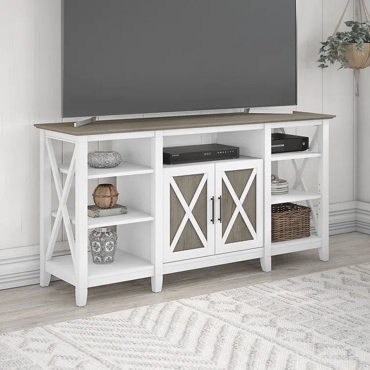 Key West Transitional 60'' Shiplap Gray and Pure White TV Stand with Cabinet