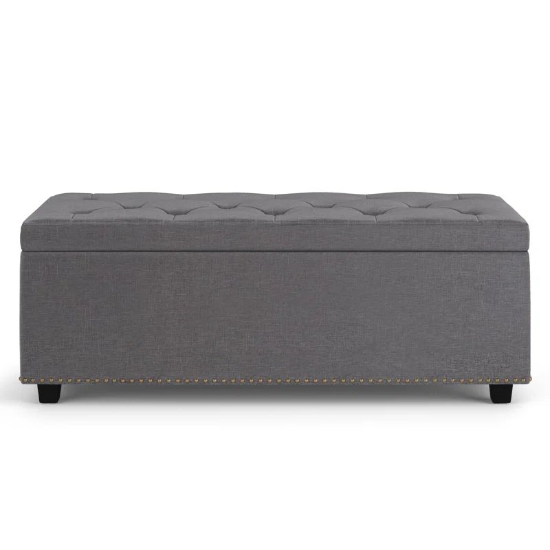 Hamilton Slate Grey Linen Blend Tufted Storage Footstool