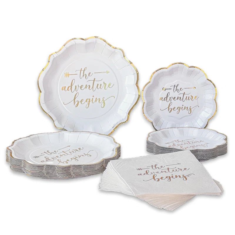 Elegant White and Gold Paper Party Tableware Set for 24 Guests