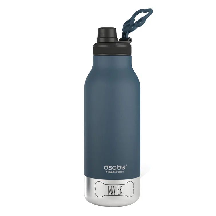 Blue Stainless Steel Insulated Dog Water Bottle with Bowls