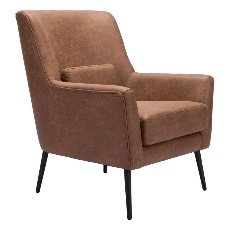 Contemporary Vintage Brown Faux Leather Accent Arm Chair