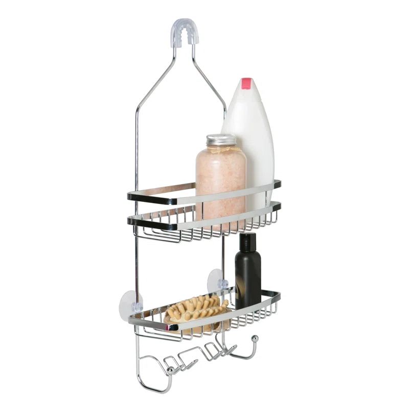 Chrome Metal 2-Tier Suction Mount Shower Organizer
