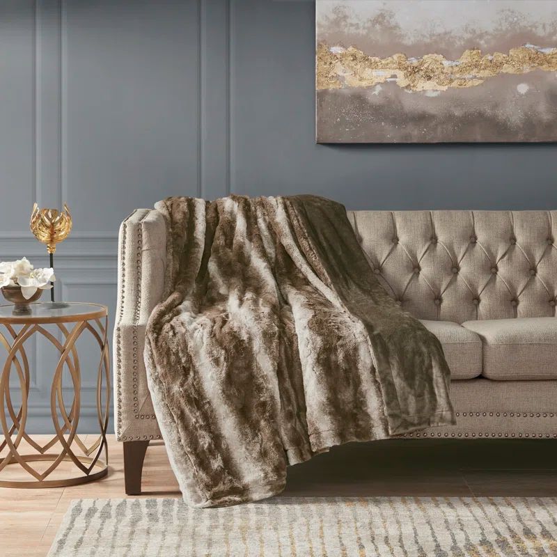 Twin Brown Faux Fur Reversible Throw Blanket