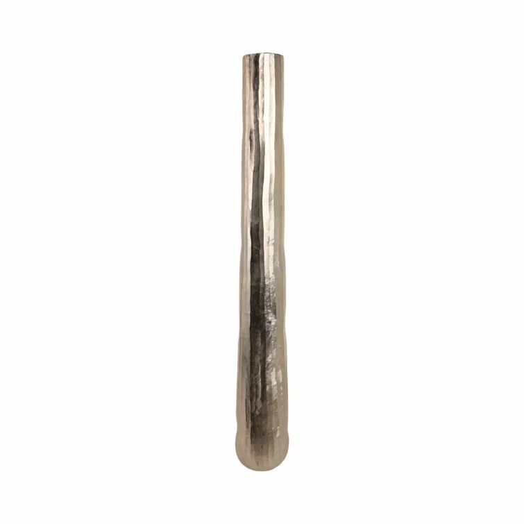 Tall Silver Etched Metal Floor Vase, 58"