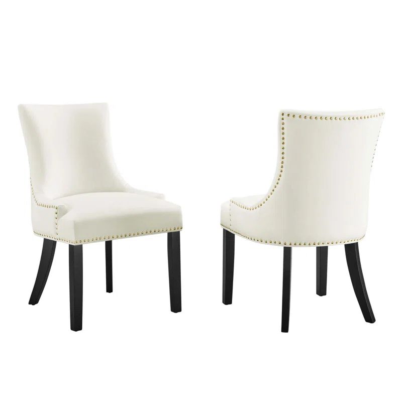 White Velvet Upholstered Side Chair with Wood Legs