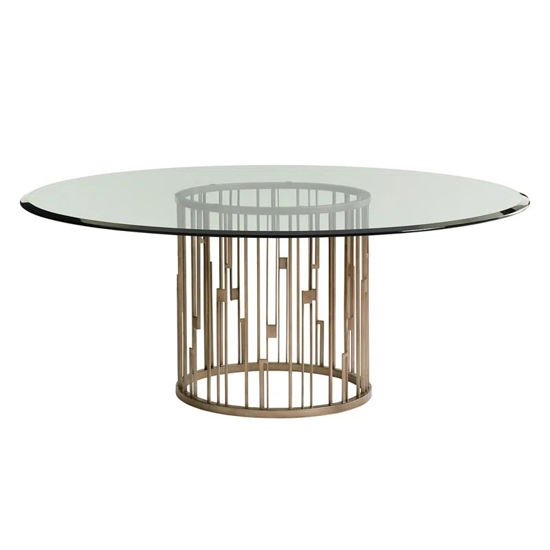 Clear Glass Round Extendable Dining Table with Metal Pedestal Base