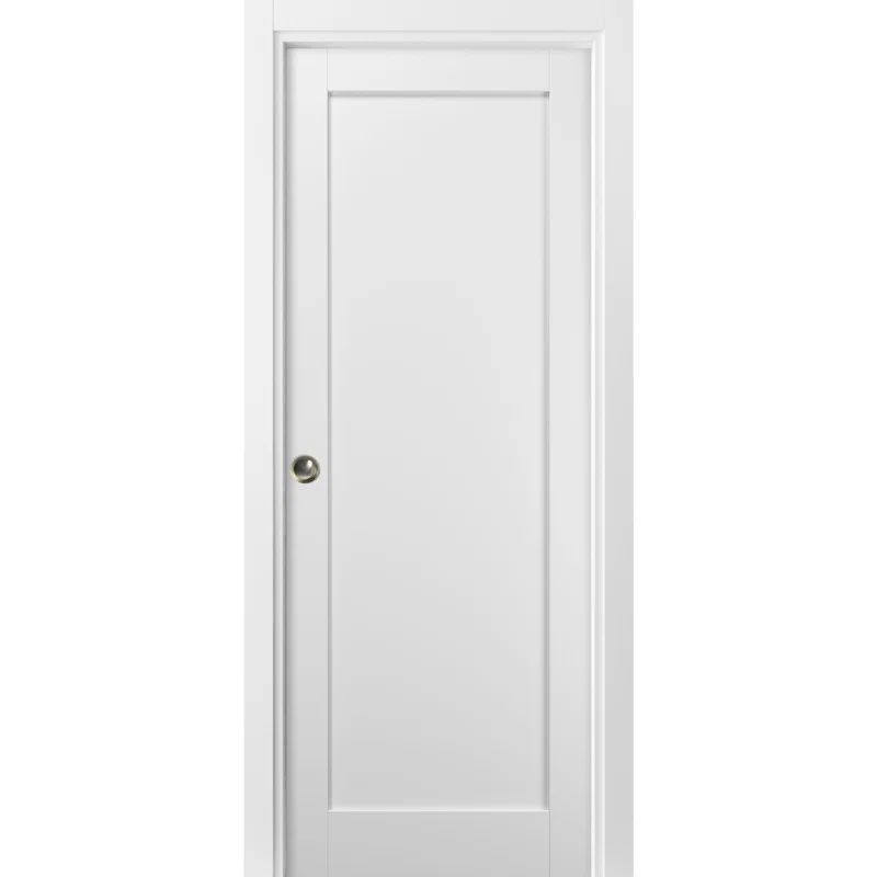 Quadro 4111 White Silk Solid Core Pocket Door with Frame