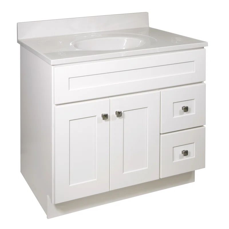 Brookings White Solid Wood Bathroom Vanity with Cultured Marble Top