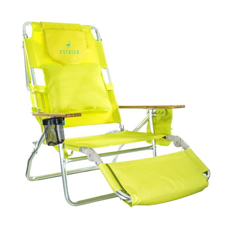 Deluxe Lime Green Portable Beach Lounger with Cushions and Adjustable Footrest