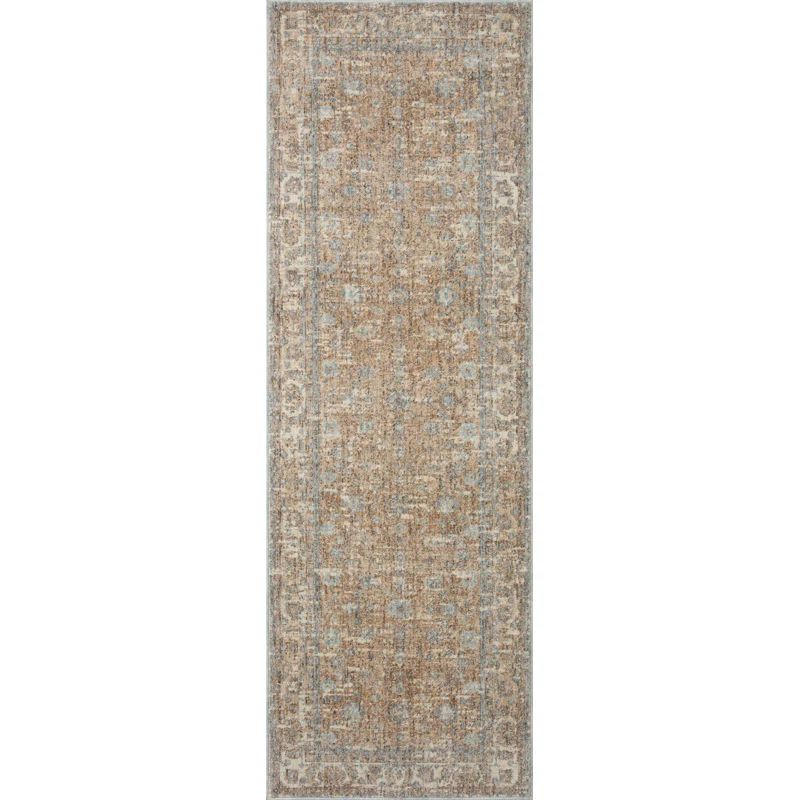 Sand and Sky Distressed Polyester Runner Rug with Fringe