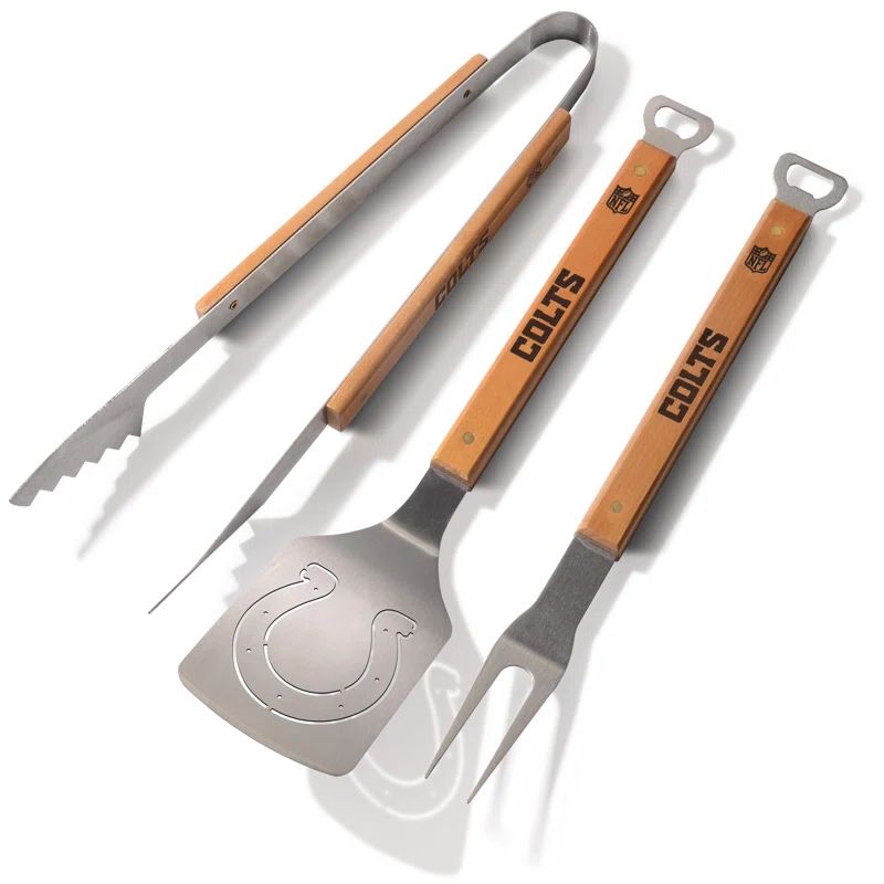 Indianapolis Colts Stainless Steel and Maple 3-Piece BBQ Tool Set