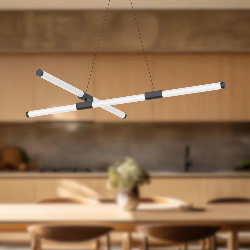 Akari Sleek Minimalist Black LED Linear Chandelier 49.5"