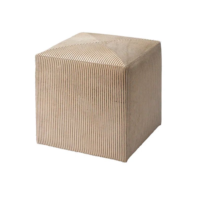 Cream and Black Pinstriped Hair-on Hide Ottoman