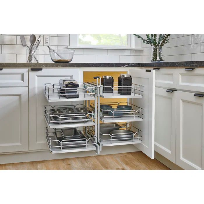 Steel 3-Tier Pullout Solid Bottom Organizer for Blind Corner Cabinets