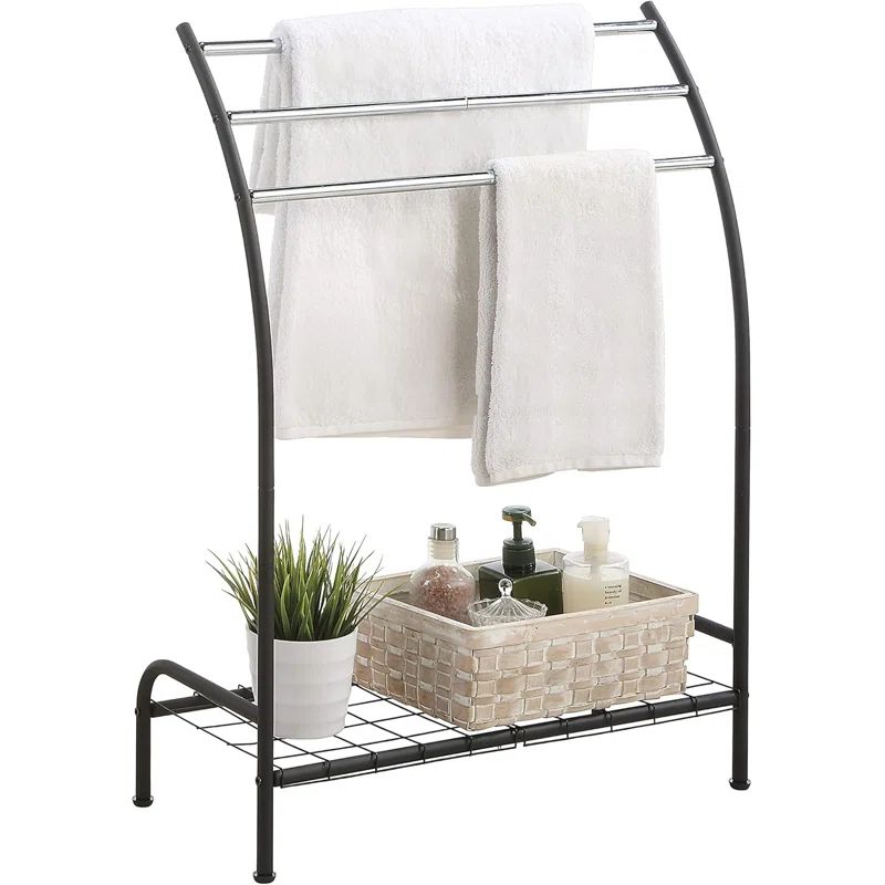 Black 3-Bar Wall Mounted Towel Rack with Bottom Shelf