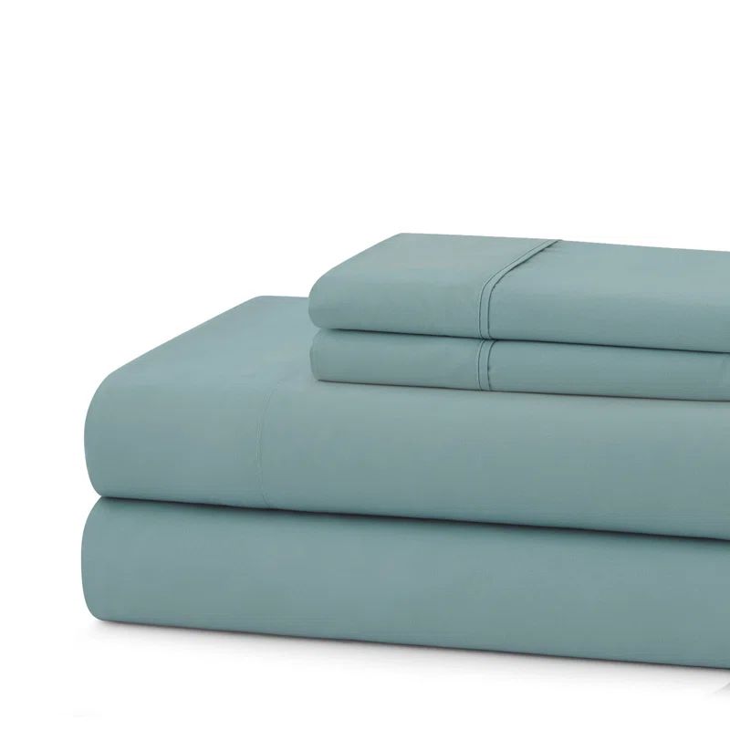 King Misty Blue Cotton Percale Sheet Set