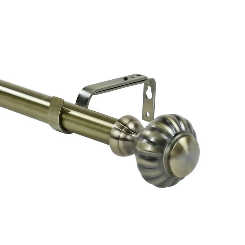 Antique Brass Adjustable Curtain Rod with Decorative Finials