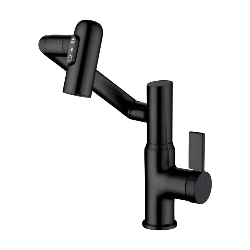 Matte Black Rotatable Bathroom Faucet with Temperature Display