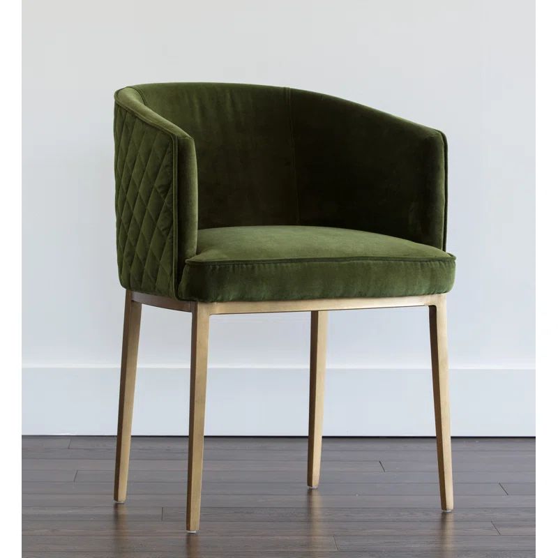 Forest Green Velvet Upholstered Arm Chair with Antique Brass Legs