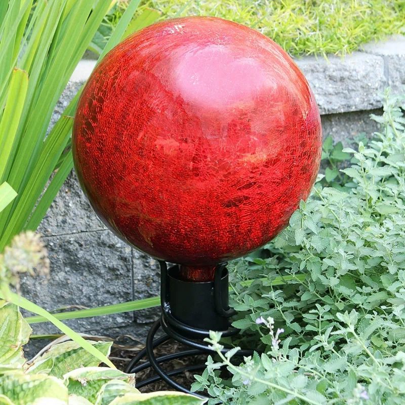 Red Crackled Glass 12" Gazing Globe