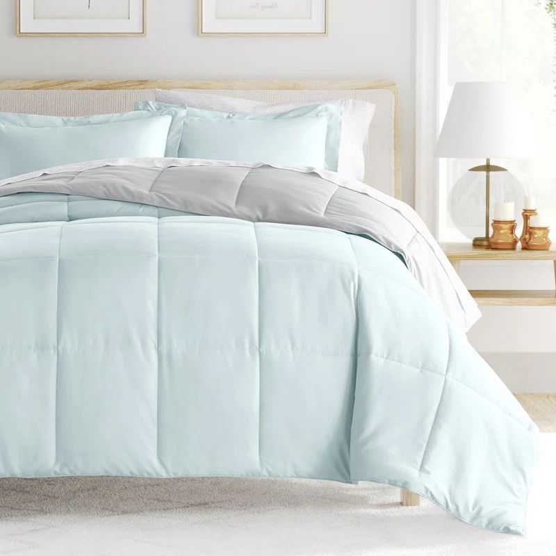 Full Teal and Gray Microfiber Reversible Bedding Set
