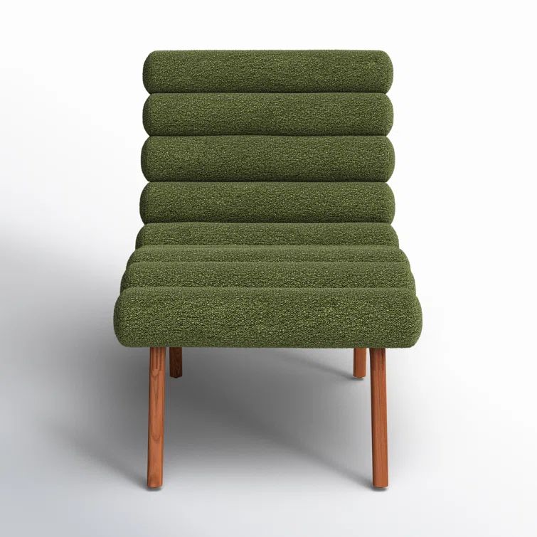 Brown Boucle Upholstered Lounge Chair with Solid Wood Legs