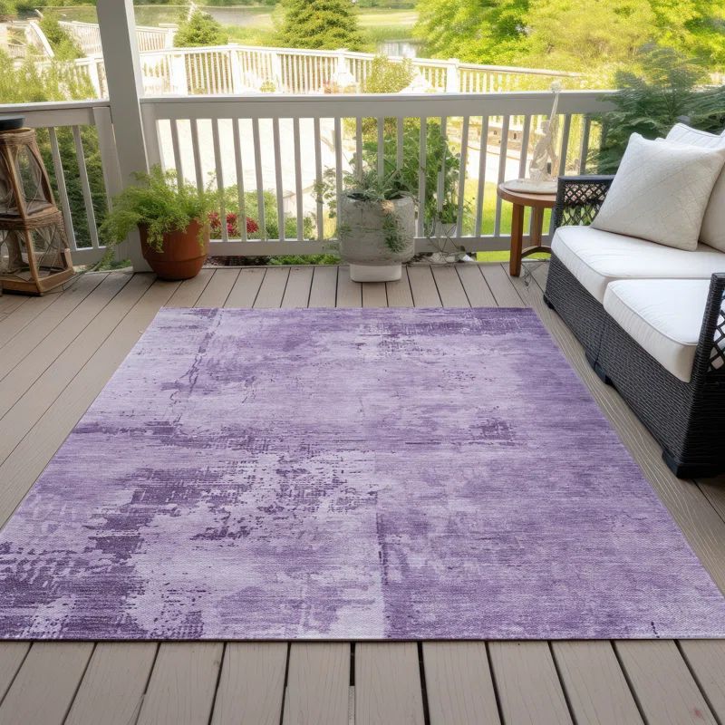 Lavender Abstract Washable Synthetic Indoor/Outdoor Rug