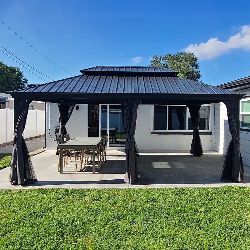 18-ft x 12-ft Gray Aluminum and Steel Hardtop Gazebo with Screen