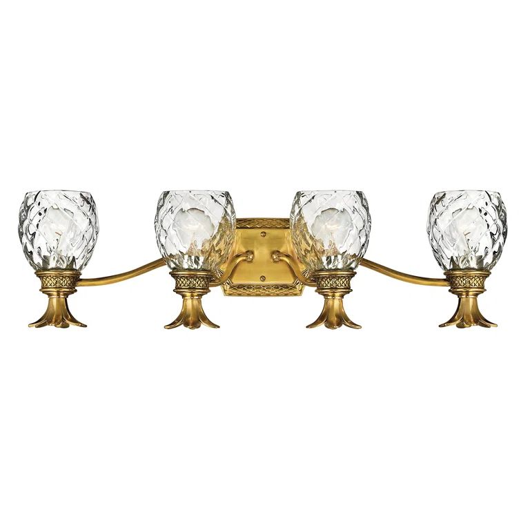 Burnished Brass 4-Light Vanity with Clear Optic Glass Shades
