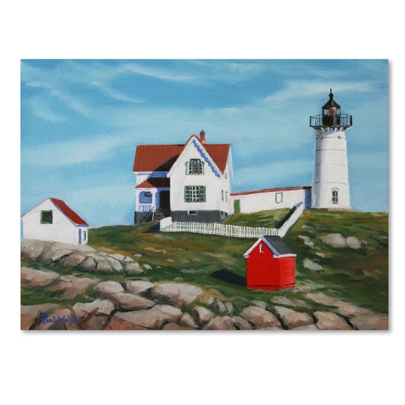 Nubble Lighthouse Architecture Canvas Art in White and Red