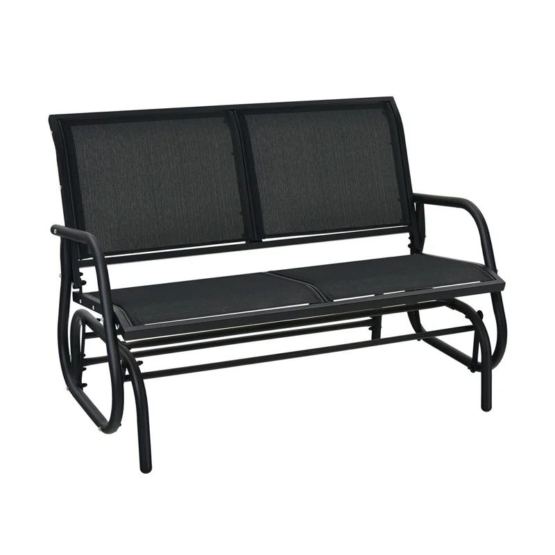 Black Steel Outdoor Glider Bench Loveseat with Mesh Fabric