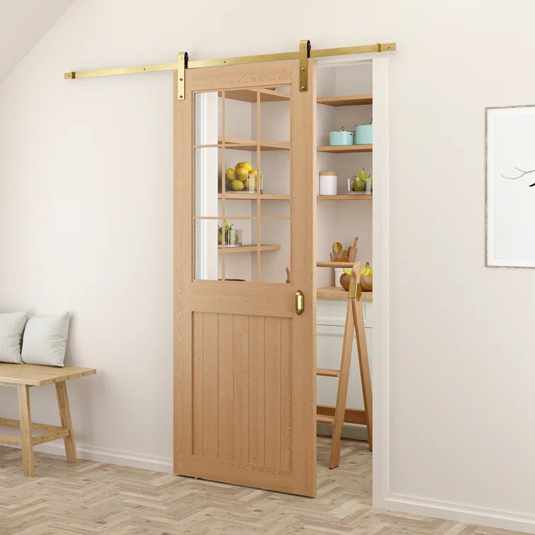 6.6 ft Satin Brass Soft Close Barn Door Hardware Kit