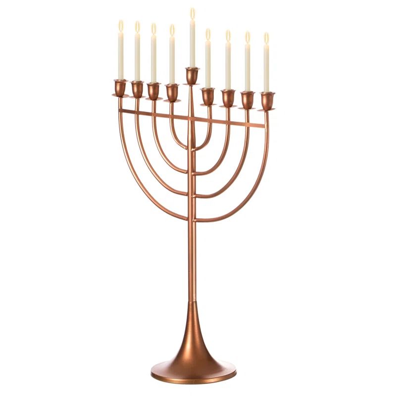 Modern Brass Medium Hanukkah Menorah with 9 Branches