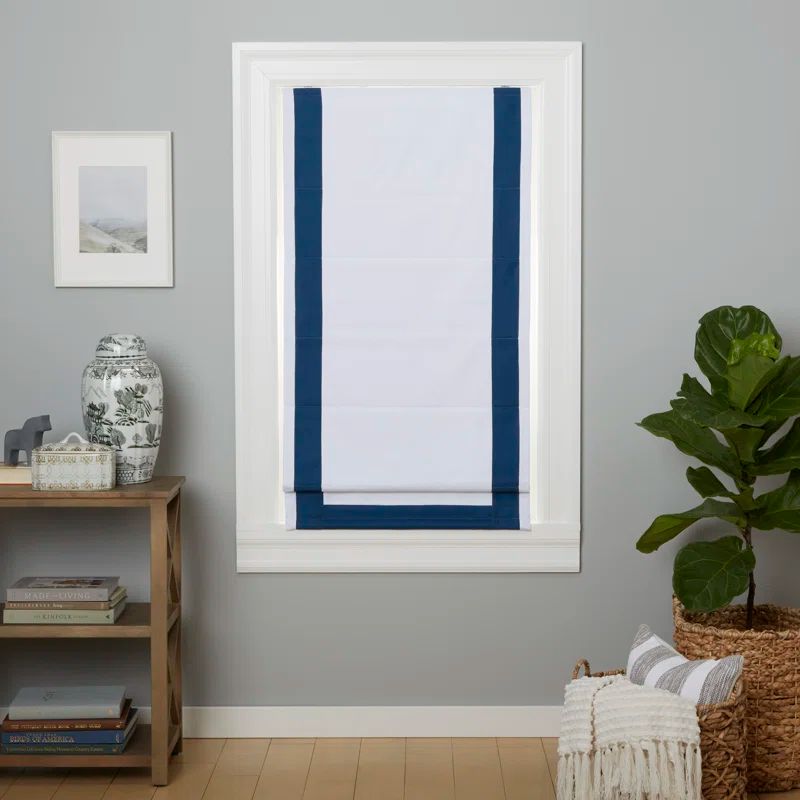 White and Denim Cordless Blackout Roman Shade