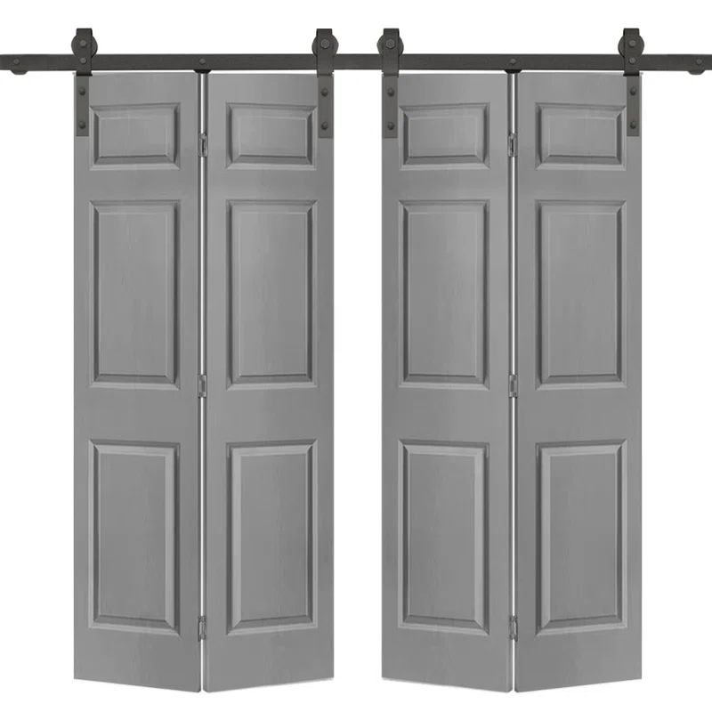 Light Gray MDF Double Bi-Fold Barn Doors with Black Hardware