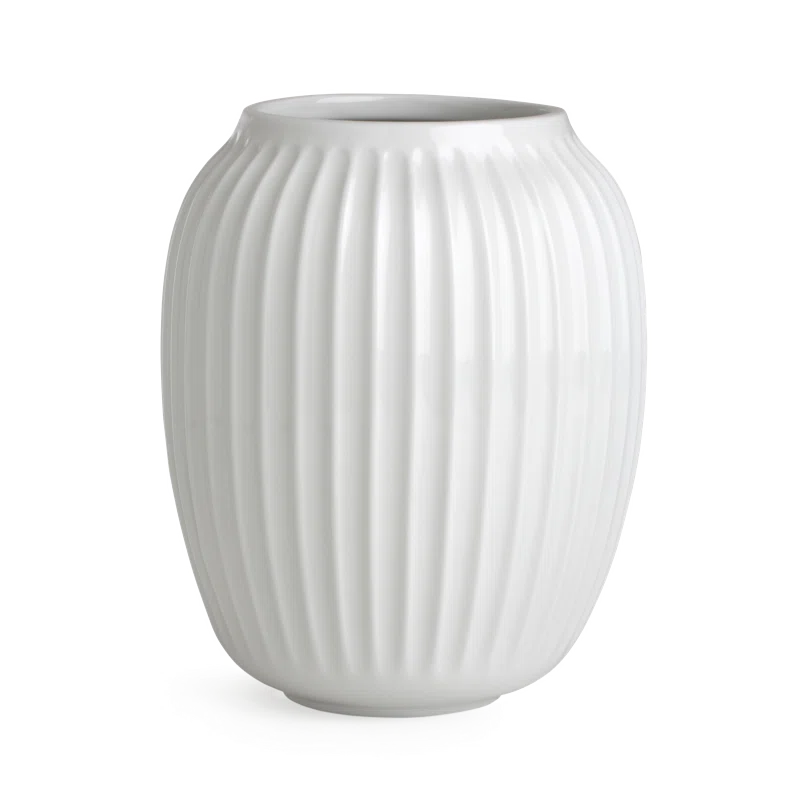 White Porcelain Fluted Table Vase, 8.3 Inches
