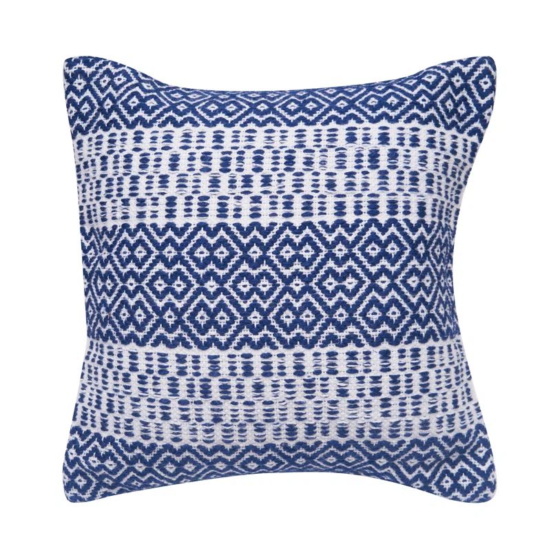 18" Navy and White Geometric Square Indoor/Outdoor Pillow