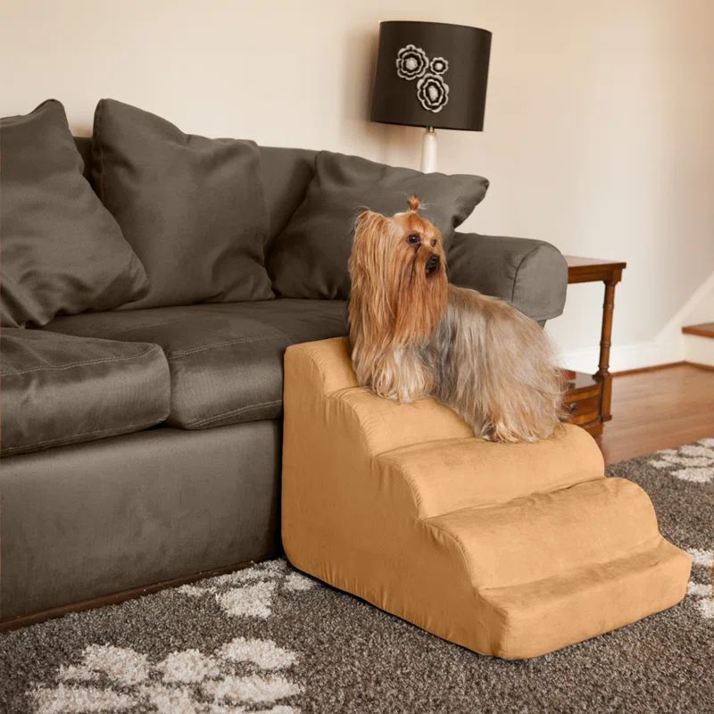 Small Camel Microsuede Scalloped Pet Stair Ramp