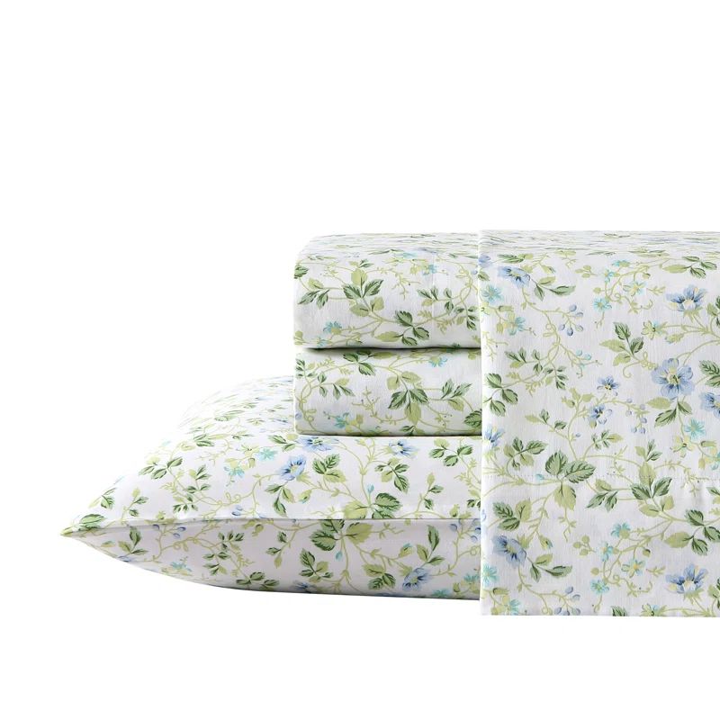 King Blue Floral Cotton Sateen Sheet Set